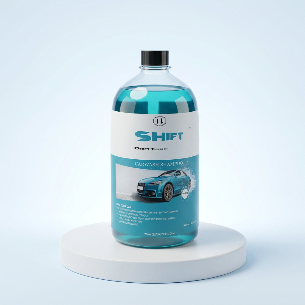 Shift Carwash Shampoo minimalist hero shot on white pedestal