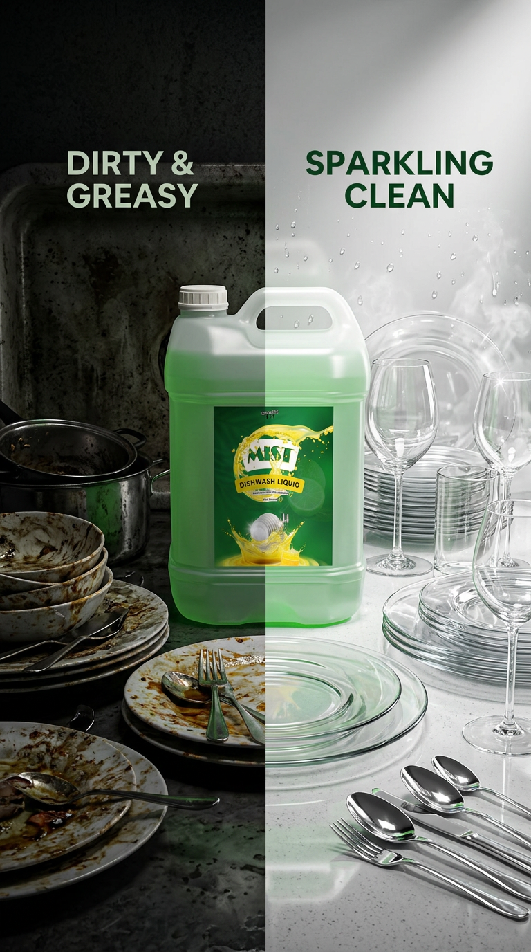 Mist Dishwash Liquid before and after - dirty to sparkling clean