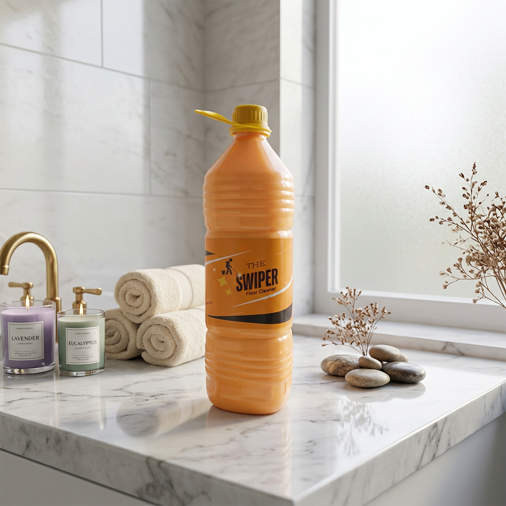 The Swiper Floor Cleaner on luxury marble bathroom vanity