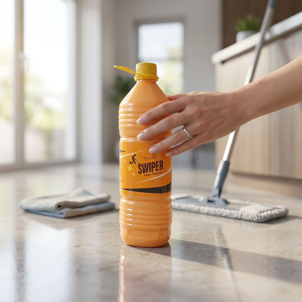 The Swiper Floor Cleaner 2.7L being picked up with mop in bright modern home