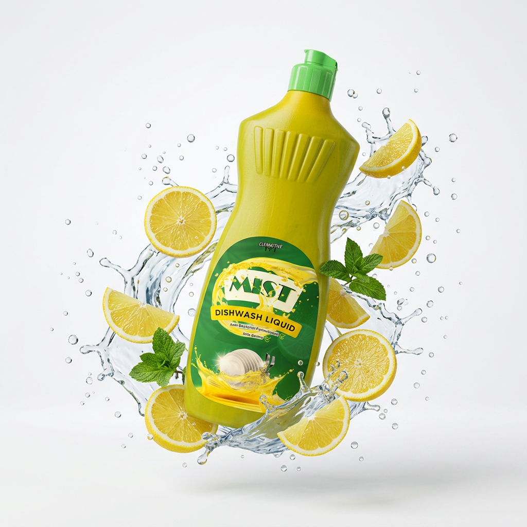 Mist 500ml lemon water splash on white background