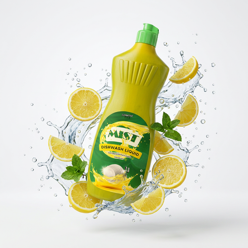 Mist 500ml lemon water splash on white background