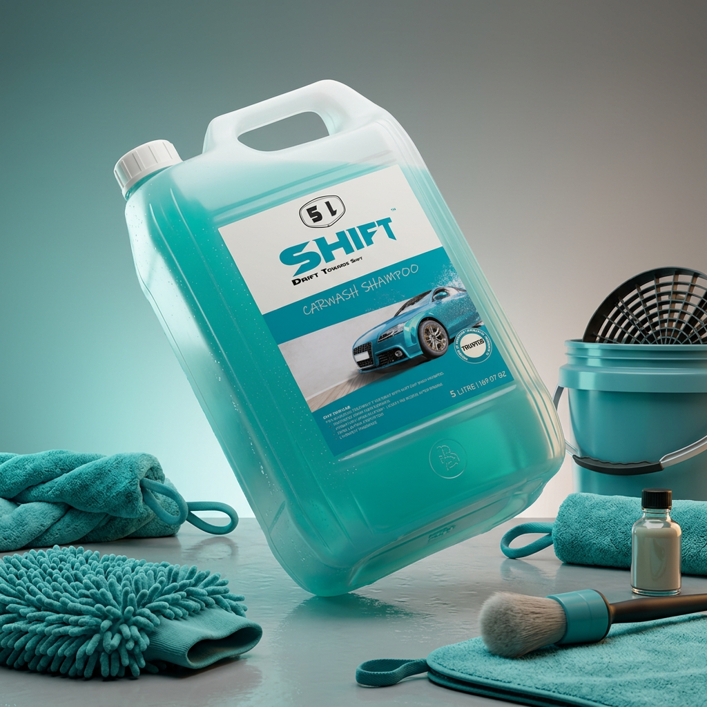 Shift Carwash Shampoo 5L tilted 45 degree angle modern studio background