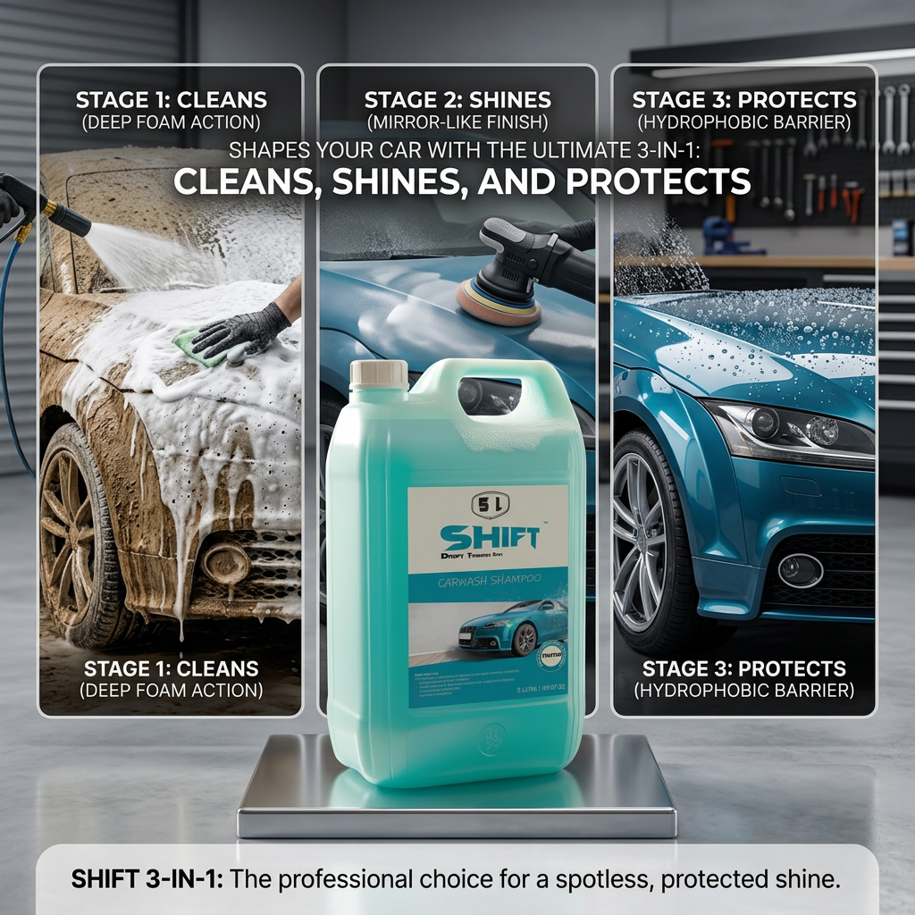 Shift 5L 3-stage split screen: Cleans, Shines, Protects