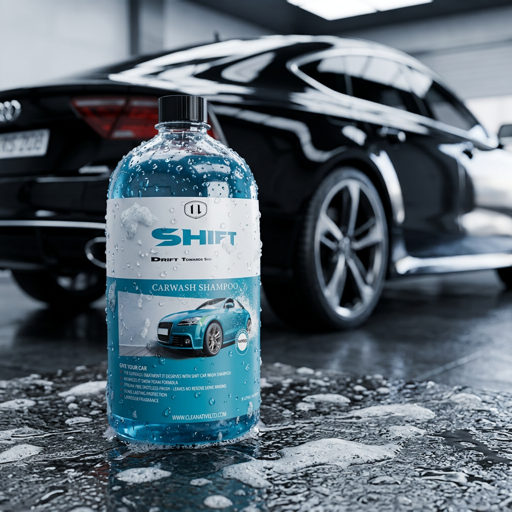 Shift Carwash Shampoo wet surface with foam and luxury black Audi