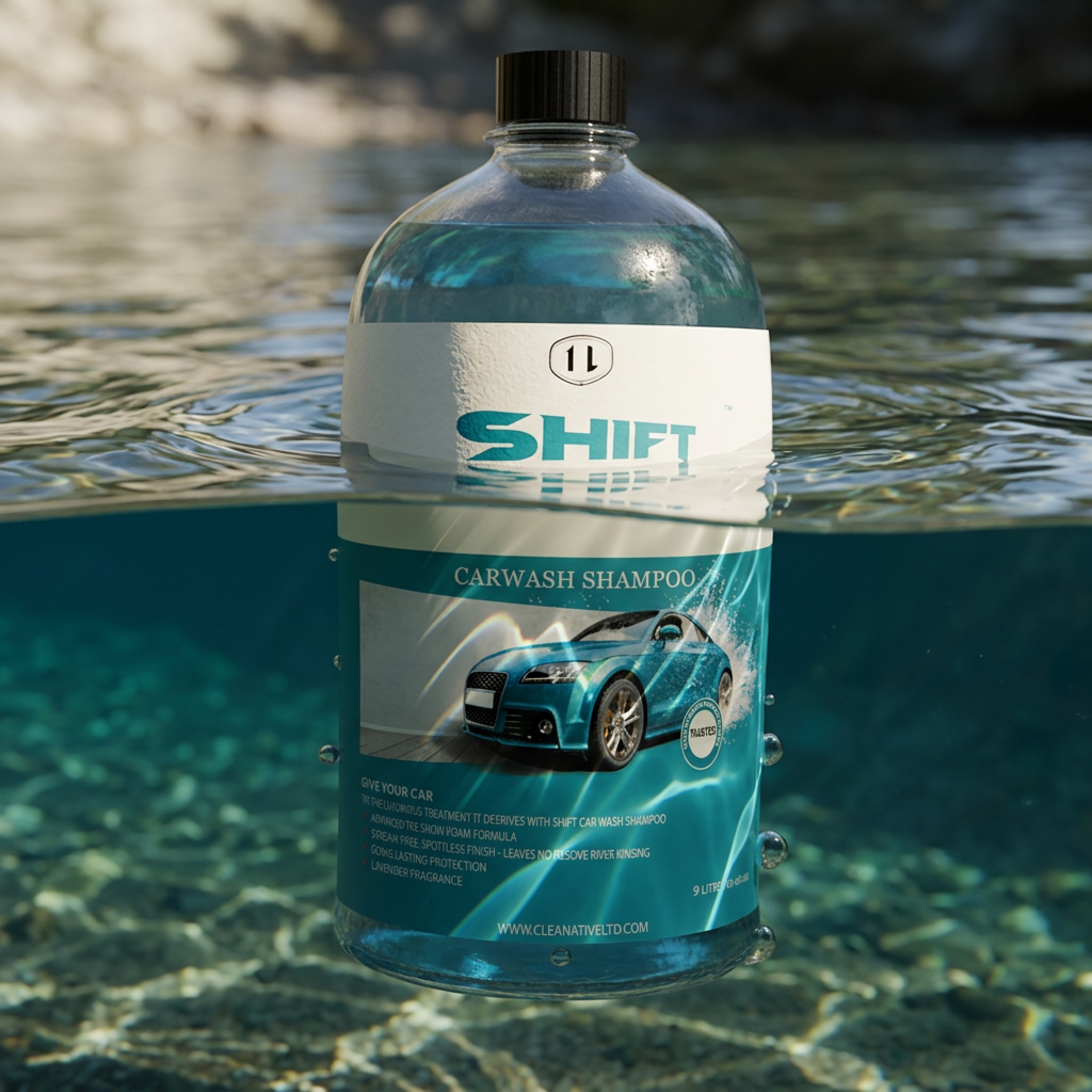 Shift Carwash Shampoo half-submerged in water with underwater lighting