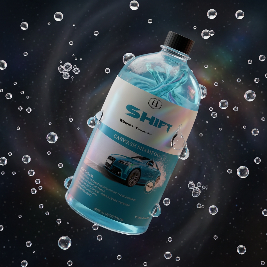 Shift Carwash Shampoo levitation with floating water droplets