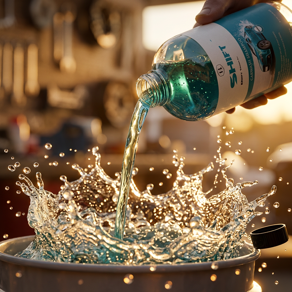Shift Carwash Shampoo dynamic pouring action golden hour splash