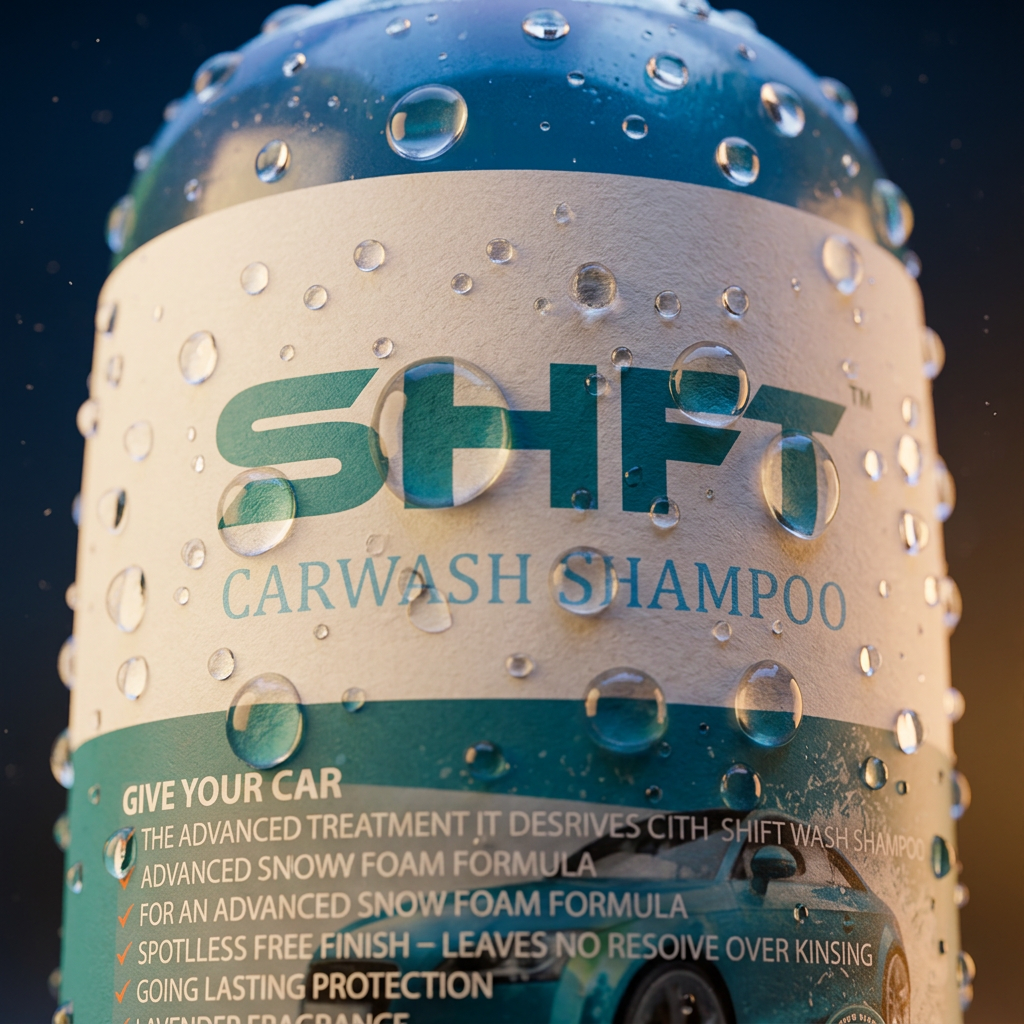 Shift Carwash Shampoo extreme closeup macro with water droplets